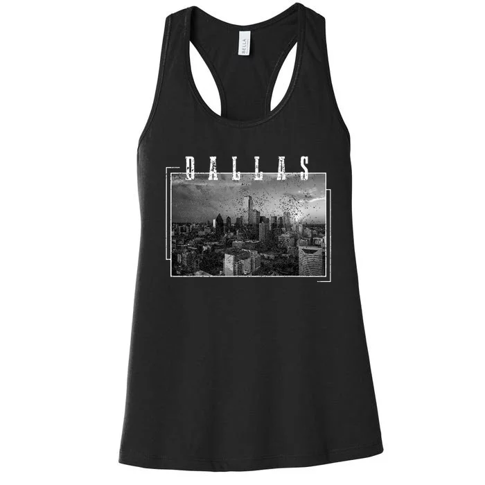 Dallas Skyline Texas Pride Vintage Black & White Photograph Women's Racerback Tank