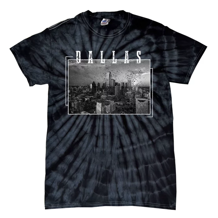 Dallas Skyline Texas Pride Vintage Black & White Photograph Tie-Dye T-Shirt