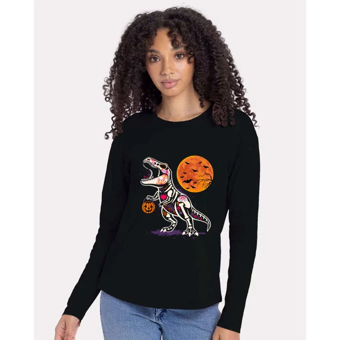 Dinosaur Skeleton T Rex Patterns Scary Halloween Hoodie Womens Cotton Relaxed Long Sleeve T-Shirt