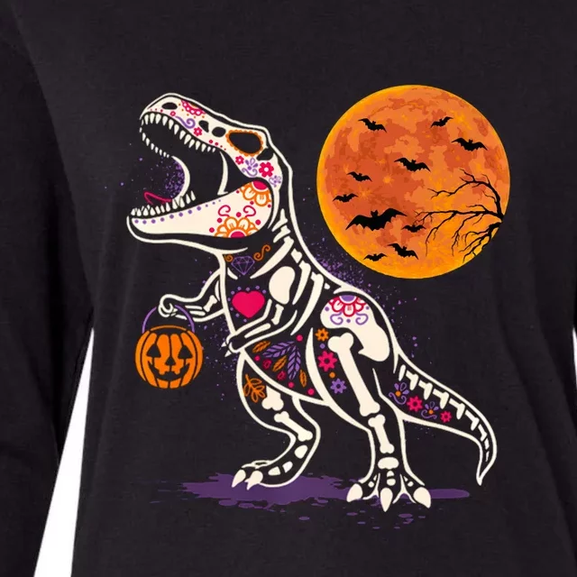 Dinosaur Skeleton T Rex Patterns Scary Halloween Hoodie Womens Cotton Relaxed Long Sleeve T-Shirt