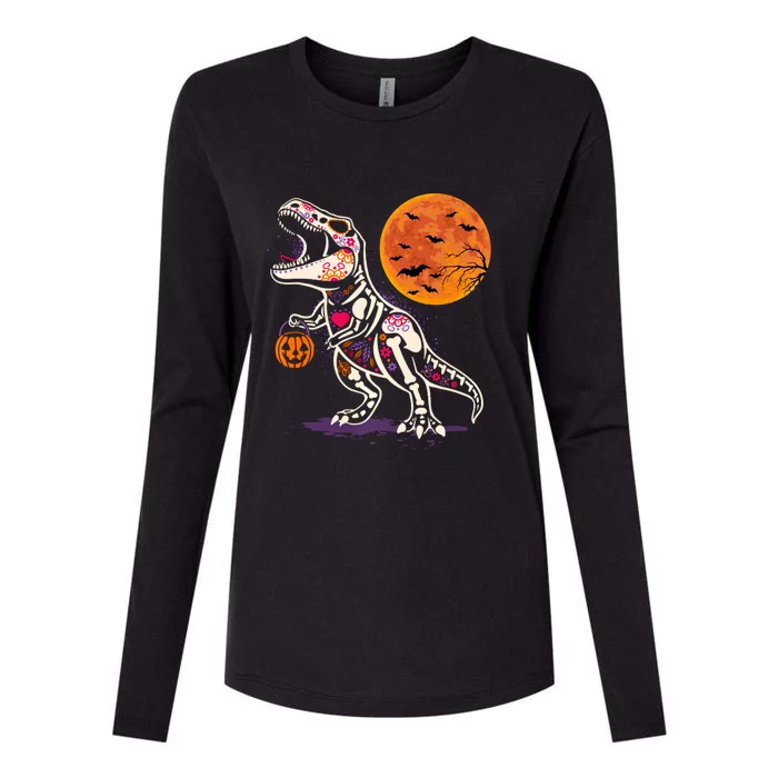 Dinosaur Skeleton T Rex Patterns Scary Halloween Hoodie Womens Cotton Relaxed Long Sleeve T-Shirt