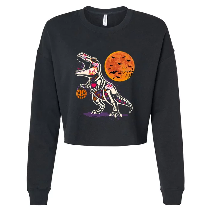 Dinosaur Skeleton T Rex Patterns Scary Halloween Hoodie Cropped Pullover Crew