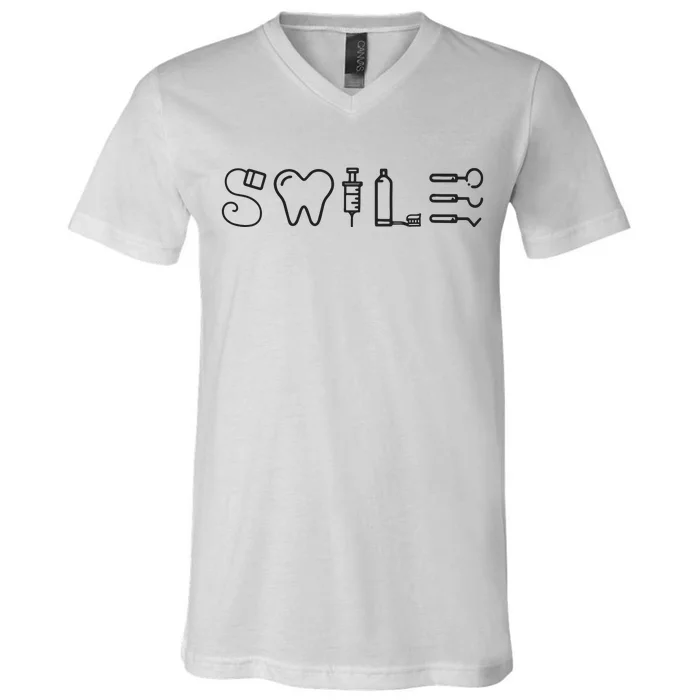 Dentist Smile Teeth Dental Hygienist Funny Dentist V-Neck T-Shirt