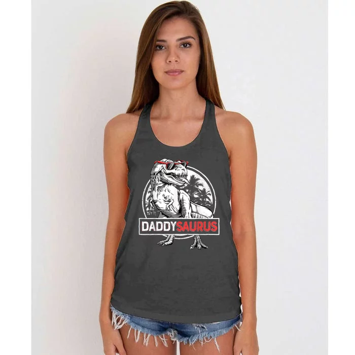 Daddy Saurus T rex Dinosaur  Father's Day Family Matching Women's Knotted Racerback Tank