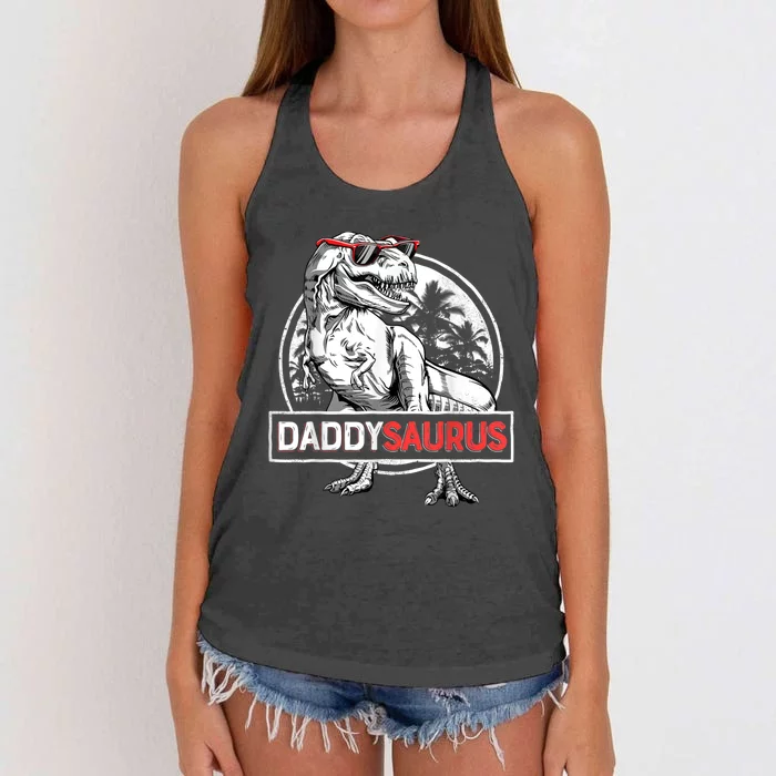 Daddy Saurus T rex Dinosaur  Father's Day Family Matching Women's Knotted Racerback Tank