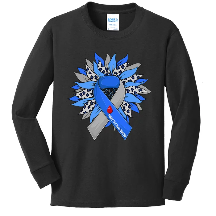 Diabetes Sunflower Type T1D T2D Diabetic Diabetes Awareness Kids Long Sleeve Shirt