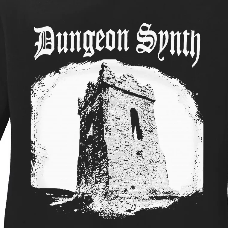 Dungeon Synth Tower Castle Dark Gothic Creepy Castle Vibe Ladies Long Sleeve Shirt