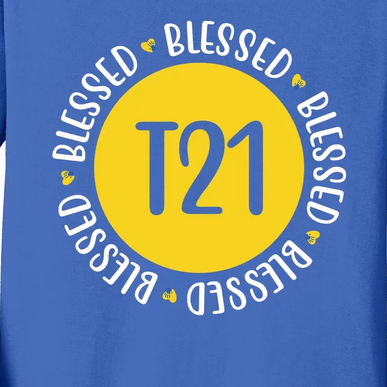 Down Syndrome T21 Blessed Awareness Kids Long Sleeve Shirt