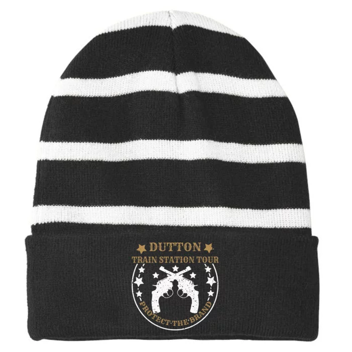 Dutton Station Tours Protect Sarcastic Saying Pun Gag Short Sleeve Striped Beanie with Solid Band