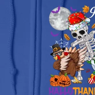 Dabbing Skeleton Turkey Christmas Tree Happy Hallothanksmas Gift Full Zip Hoodie