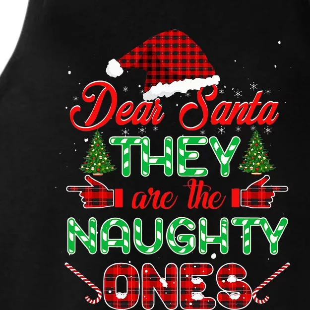 Dear Santa They Are The Naughty Ones Christmas Red Plaid Ladies Tri-Blend Wicking Tank