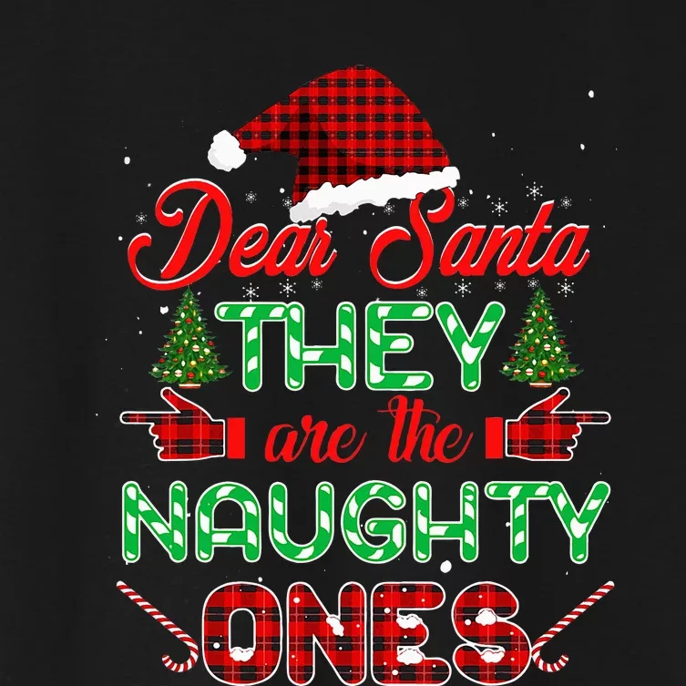 Dear Santa They Are The Naughty Ones Christmas Red Plaid Women's Crop Top Tee