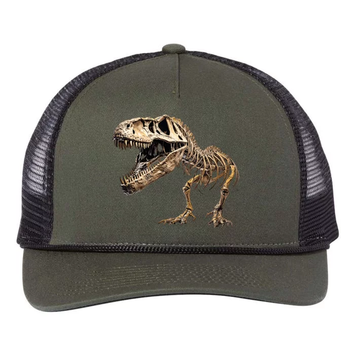 Dinosaur Skeleton T Rex Dino Scary Funny Gift Retro Rope Trucker Hat Cap