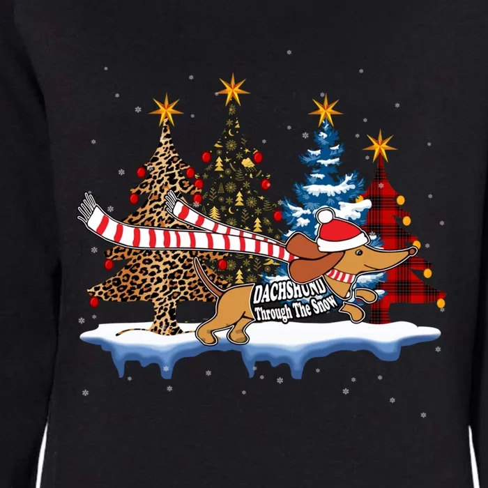 Dachshund Santa Through The Snow Leopard Buffalo Tree Xmas Gift Womens California Wash Sweatshirt