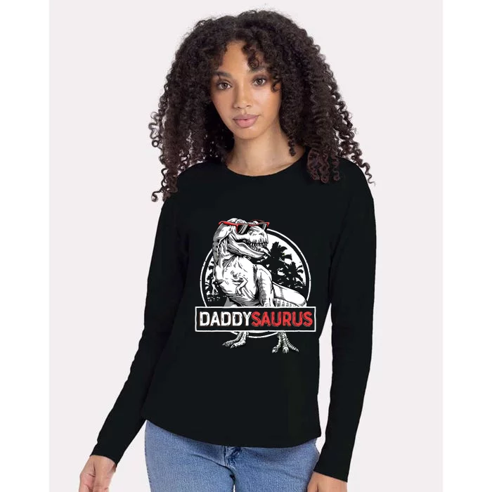 Daddy Saurus T Rex Dinosaur Father's Day Family Matching Womens Cotton Relaxed Long Sleeve T-Shirt