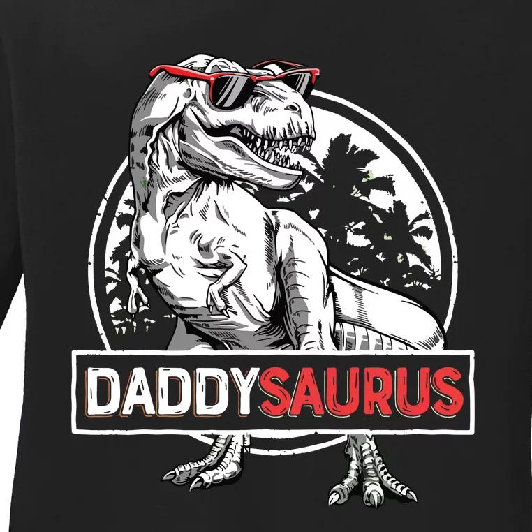 Daddy Saurus T Rex Dinosaur Father's Day Family Matching Ladies Long Sleeve Shirt