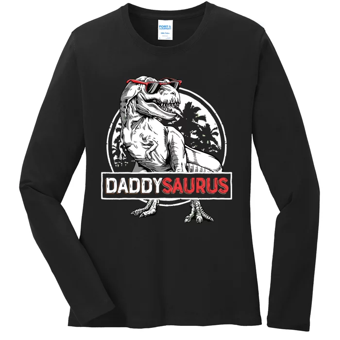 Daddy Saurus T Rex Dinosaur Father's Day Family Matching Ladies Long Sleeve Shirt