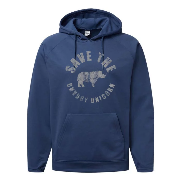 Distressed Save The Chubby Unicorn Great Gift Performance Fleece Hoodie