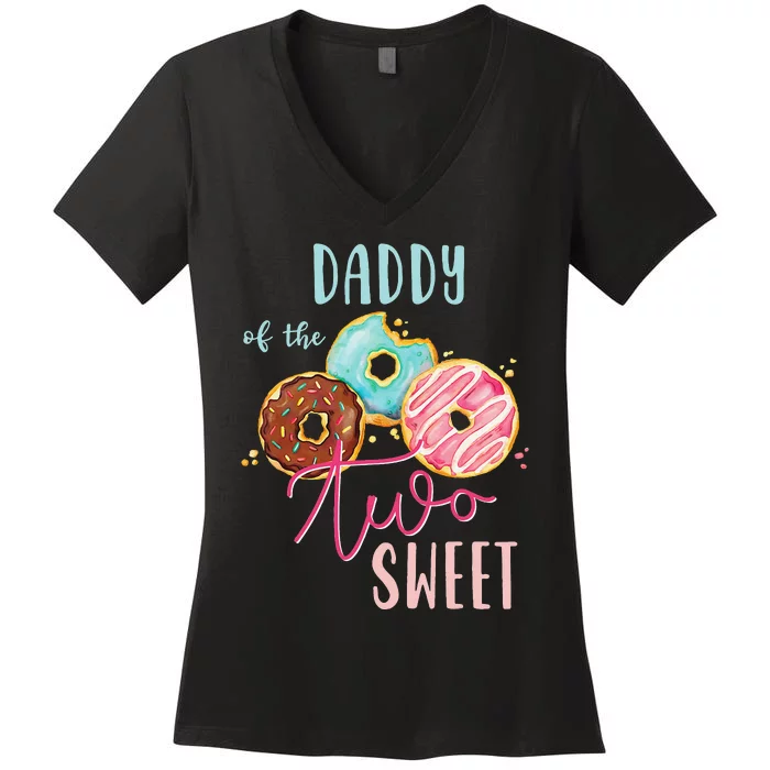 Daddy Sweet Two Donut Birthday Party Theme Women's V-Neck T-Shirt