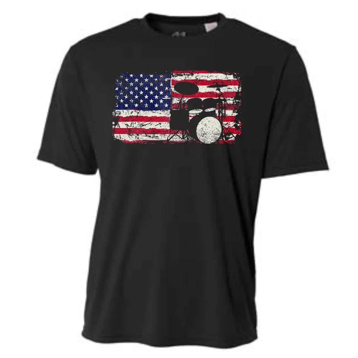 Drum Sets Usa Flag Drummer Music Lover Drumming Cooling Performance Crew T-Shirt