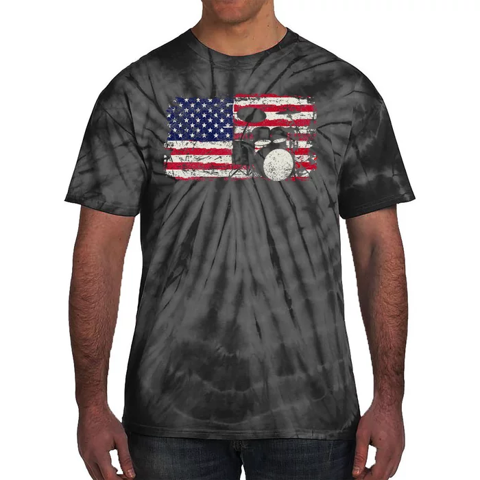 Drum Sets Usa Flag Drummer Music Lover Drumming Tie-Dye T-Shirt