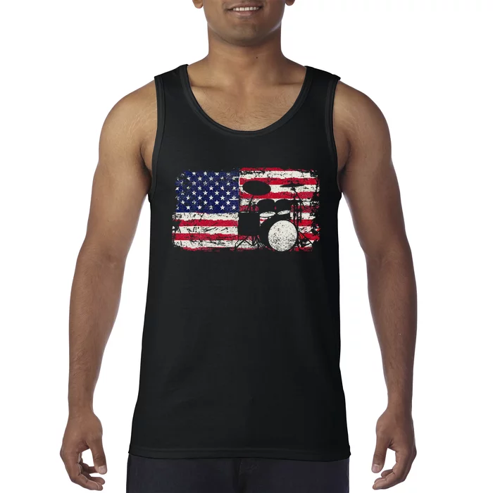 Drum Sets Usa Flag Drummer Music Lover Drumming Tank Top