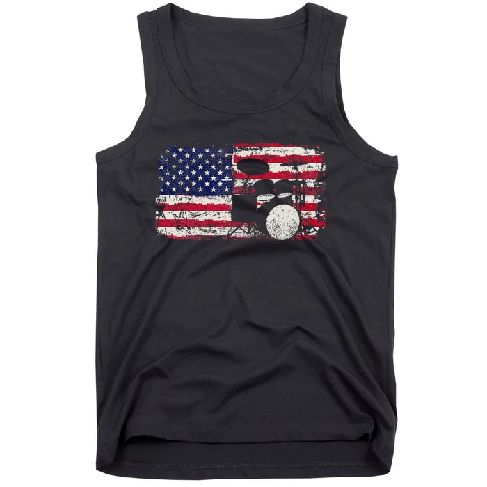 Drum Sets Usa Flag Drummer Music Lover Drumming Tank Top