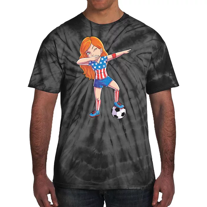 Dabbing Soccer Usa 4th Of July American Flag Tie-Dye T-Shirt