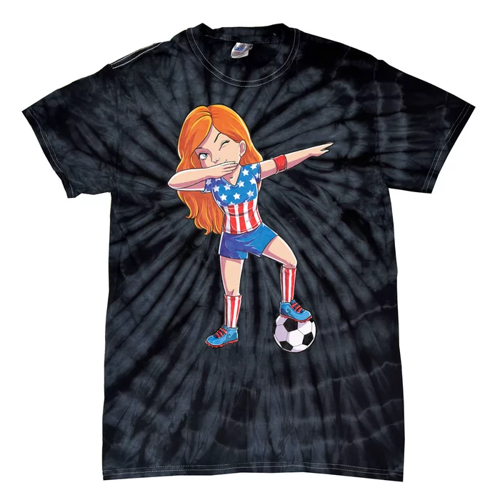 Dabbing Soccer Usa 4th Of July American Flag Tie-Dye T-Shirt