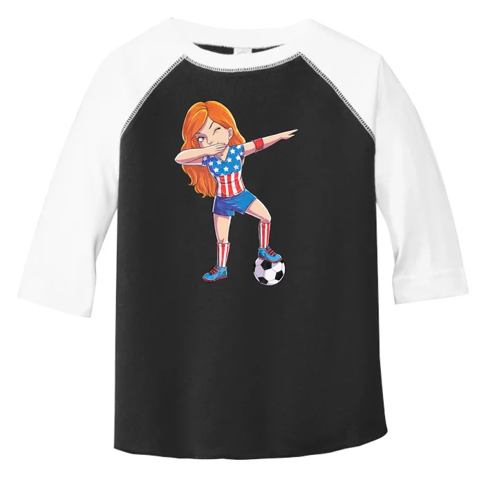 Dabbing Soccer Usa 4th Of July American Flag Toddler Fine Jersey T-Shirt