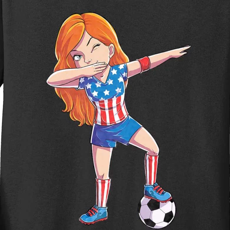 Dabbing Soccer Usa 4th Of July American Flag Kids Long Sleeve Shirt