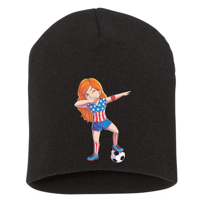 Dabbing Soccer Usa 4th Of July American Flag Short Acrylic Beanie