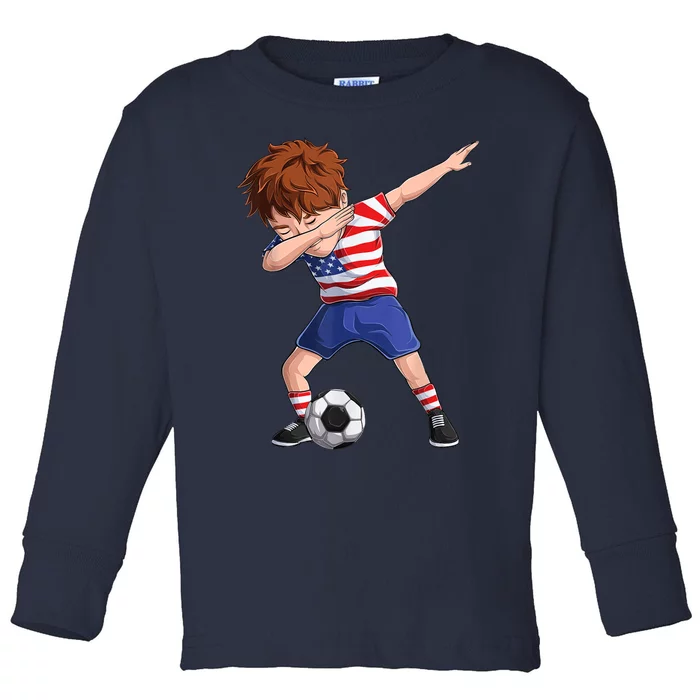 Dabbing Soccer  United States Jersey USA Football Toddler Long Sleeve Shirt