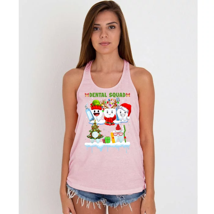 Dental Squad Ugly Christmas Teeth Santa Tree Dental Hygiene Gift Women's Knotted Racerback Tank