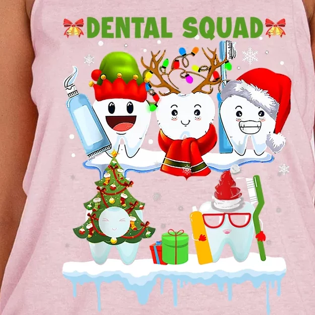 Dental Squad Ugly Christmas Teeth Santa Tree Dental Hygiene Gift Women's Knotted Racerback Tank