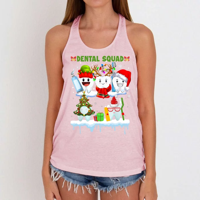 Dental Squad Ugly Christmas Teeth Santa Tree Dental Hygiene Gift Women's Knotted Racerback Tank