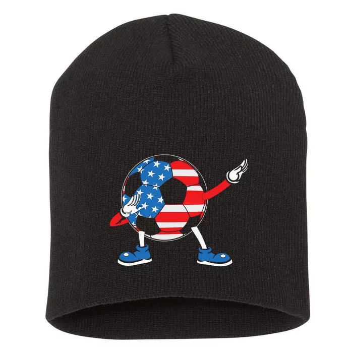 Dabbing Soccer USA Flag For Soccer Lover Short Acrylic Beanie