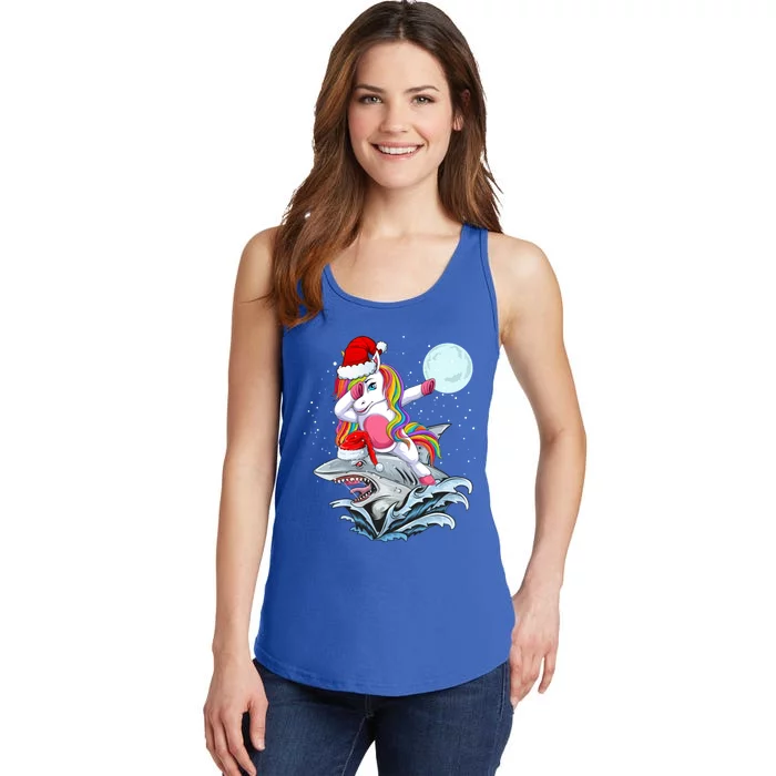 Dabbing Santa Unicorn Riding Shark Christmas Sharkmas Cool Gift Ladies Essential Tank