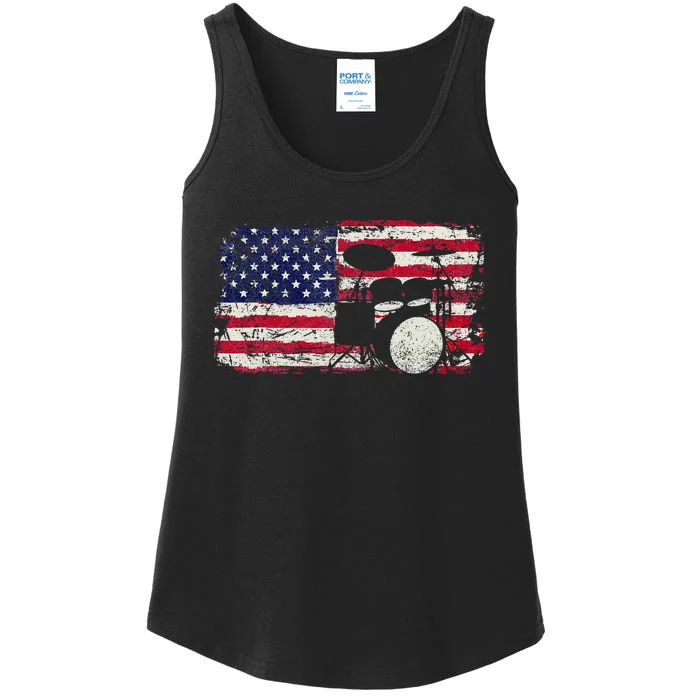 Drum Sets Usa Flag Drummer Music Lover Drumming Ladies Essential Tank