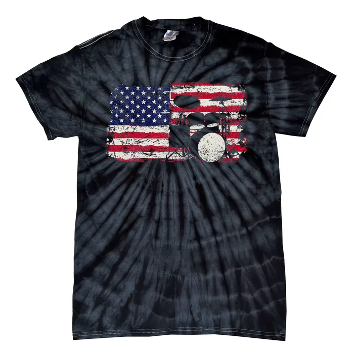 Drum Sets Usa Flag Drummer Music Lover Drumming Tie-Dye T-Shirt