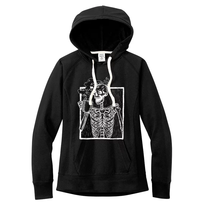 Distressed Skeleton Vintage Smiling Skull Ing Coffee Gift Women's Fleece Hoodie