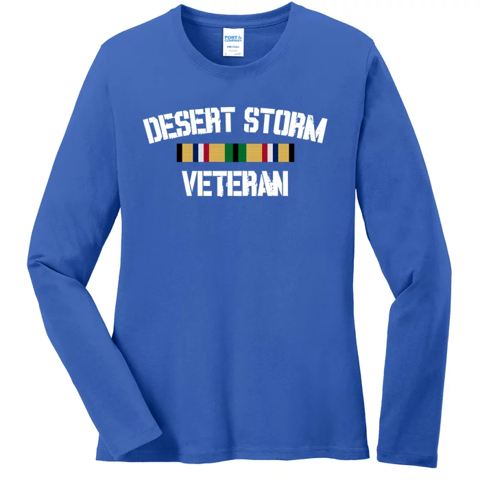 Desert Storm Veteran Pride Persian Gulf War Service Ribbon Gift Ladies Long Sleeve Shirt