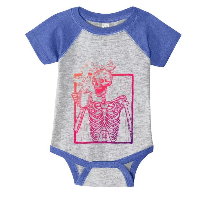 Distressed Skeleton Vintage Smiling Skull Ing Coffee Gift Infant Baby Jersey Bodysuit