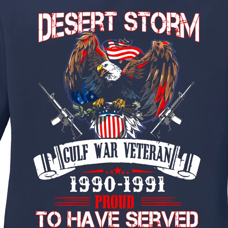 Desert Storm Veteran Pride Persian Gulf War Service Ribbo Ladies Long Sleeve Shirt