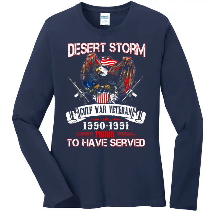 Desert Storm Veteran Pride Persian Gulf War Service Ribbo Ladies Long Sleeve Shirt