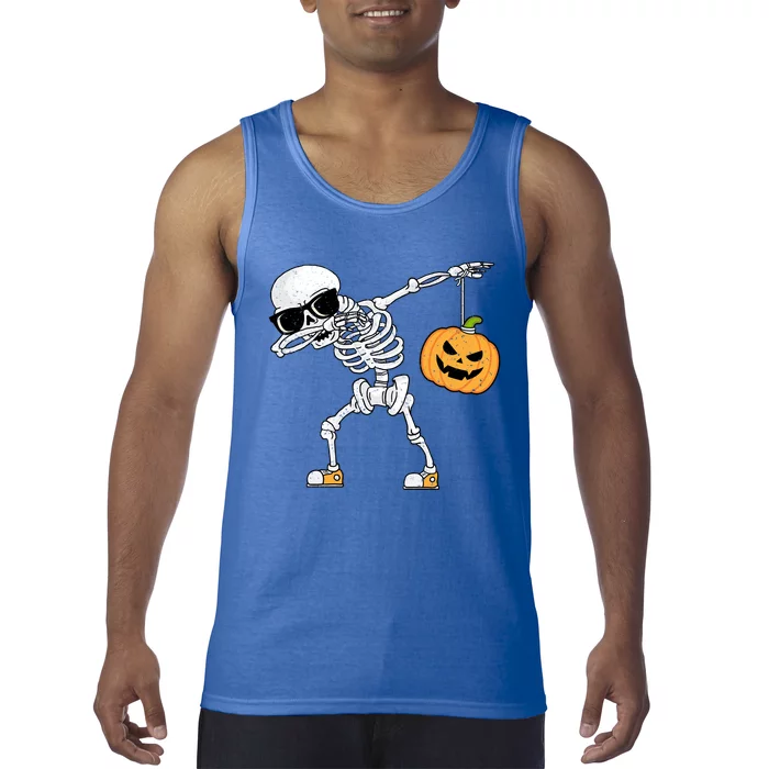 Dabbing Skeleton Vintage Funny Halloween Skeleton Pumpkin Gift Tank Top