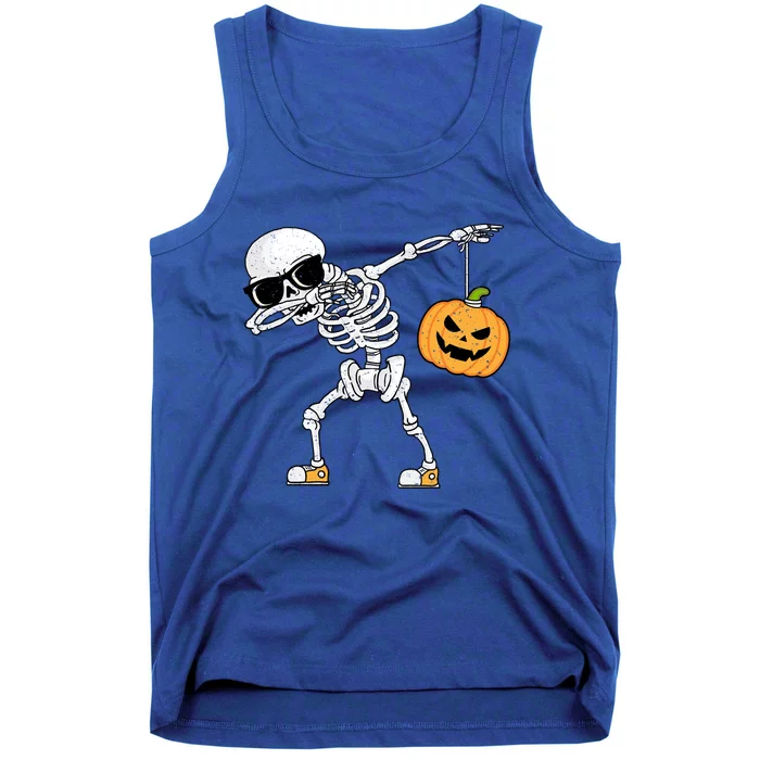 Dabbing Skeleton Vintage Funny Halloween Skeleton Pumpkin Gift Tank Top