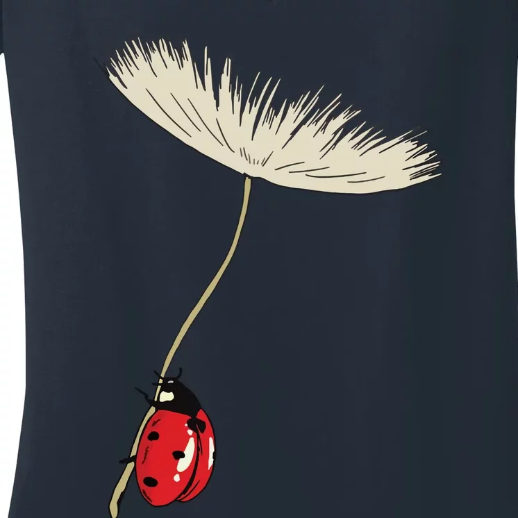 Dandelion Seeds With Ladybug Gift For Yellow Flowers Friends Women's V-Neck T-Shirt