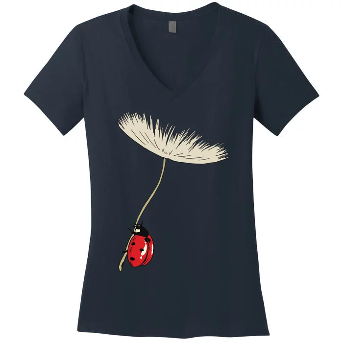 Dandelion Seeds With Ladybug Gift For Yellow Flowers Friends Women's V-Neck T-Shirt