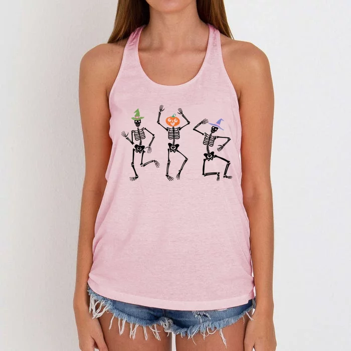 Dancing Skeleton Witches Halloween Great Gift Women's Knotted Racerback Tank